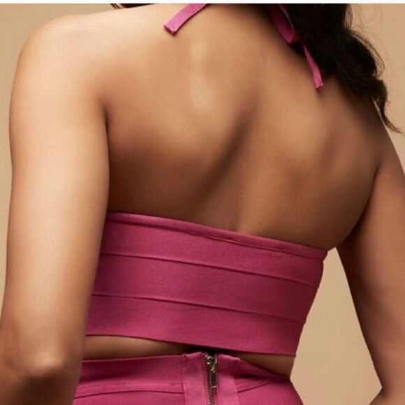 NWT Forever 21 x Herve Leger Bandage Knit Halter Pink Crop Top Limited Edition - Picture 3 of 8